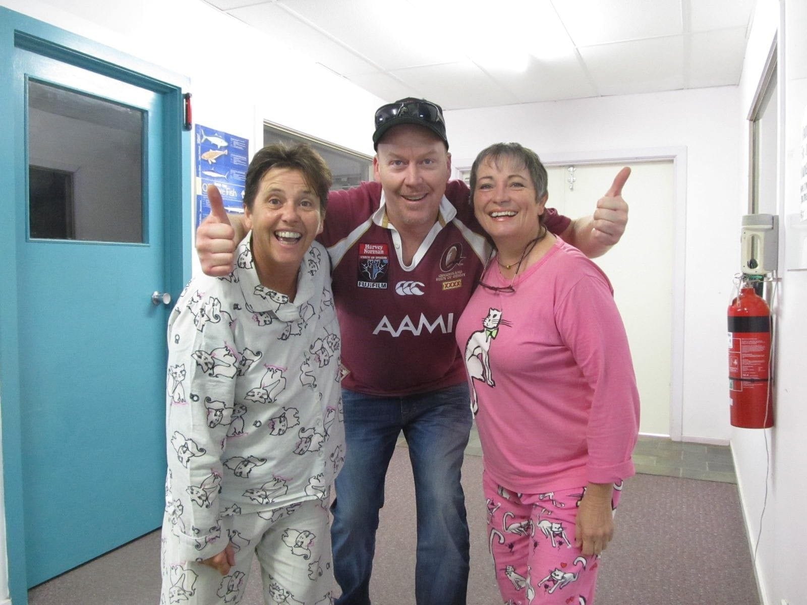 The interview was so early we were still in our jammies - unfortunately we got stuck outside the station on the main street of Deni looking like this....